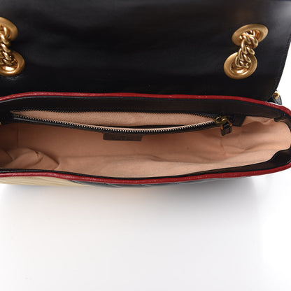 Gucci Vintage Effect Calfskin Matelasse Diagonal Striped Small Torchon GG Marmont Shoulder Bag Black Beige 6 of 11
