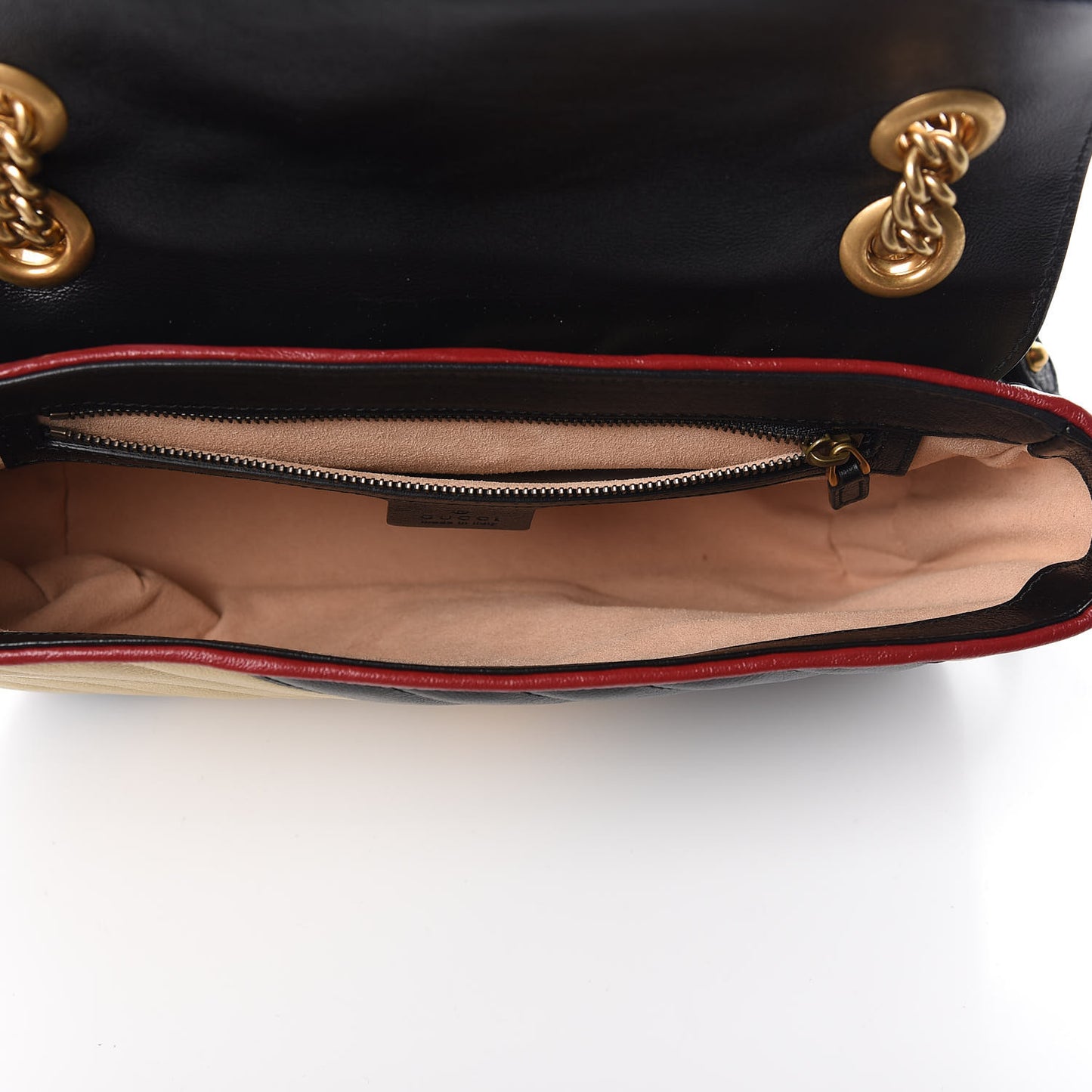 Vintage Effect Calfskin Matelasse Diagonal Striped Small Torchon GG Marmont Shoulder Bag Black Beige