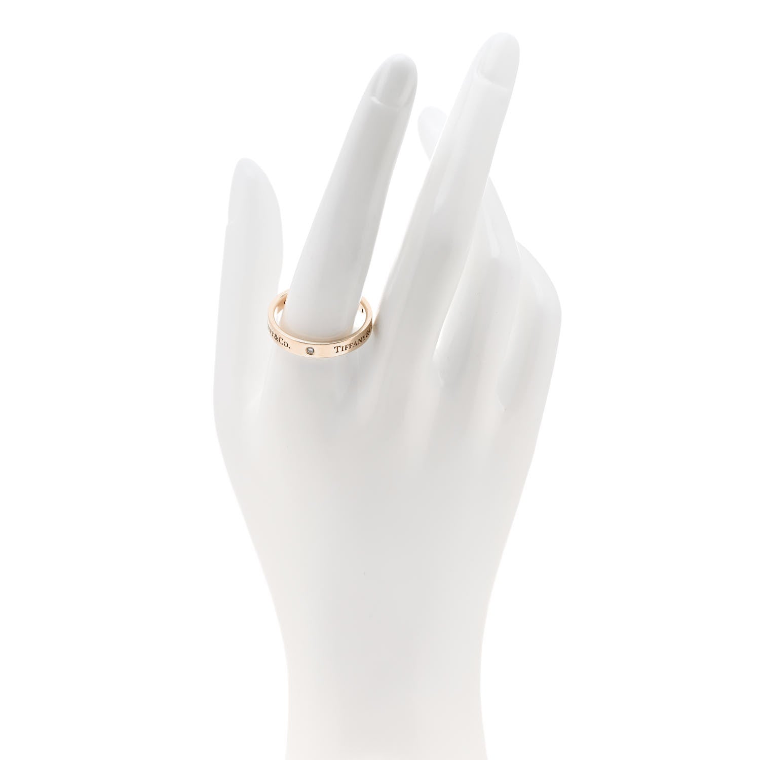 Tiffany 18K Rose Gold Diamond Logo Band Ring 64 10.75 2 of 5