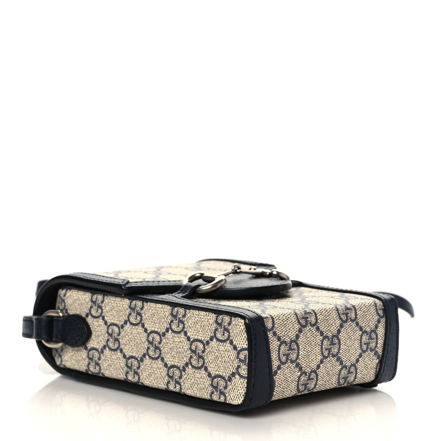 GG Supreme Monogram Textured Dollar Calfskin Mini Horsebit 1955 Crossbody Bag Beige Blue