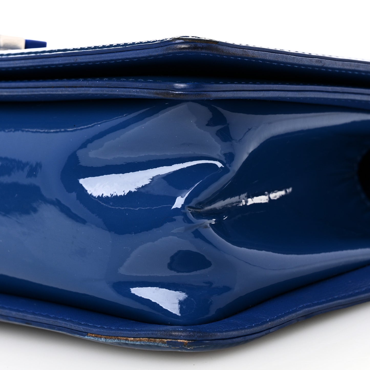 Patent Calfskin Quilted Medium Plexiglass Boy Flap Blue