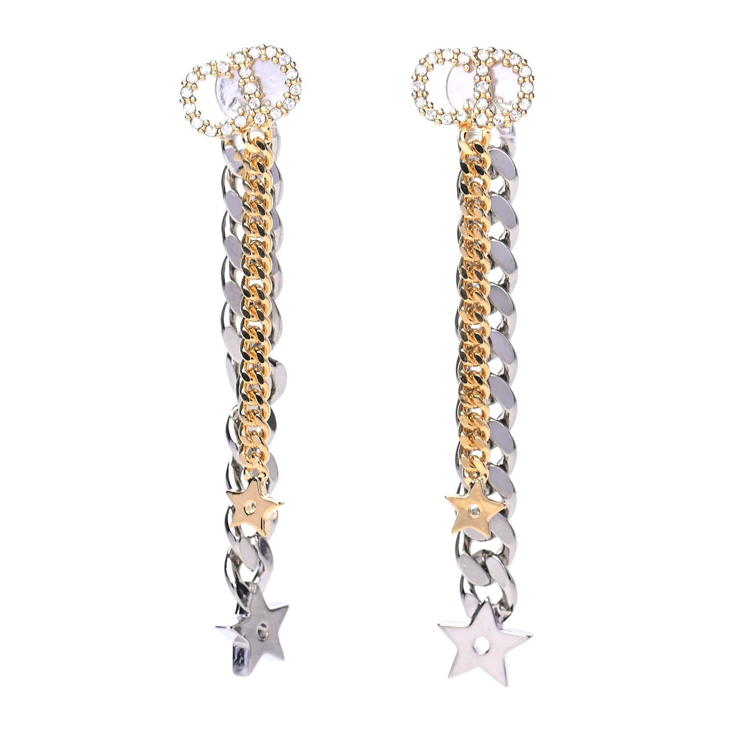 Pearl Crystal Star Dangle Chain Earrings Gold