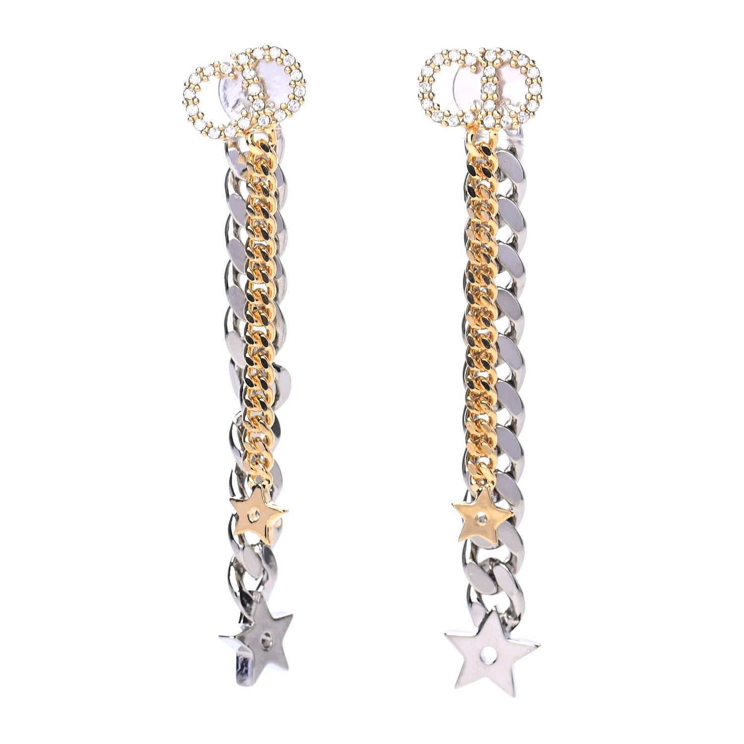 Christian Dior Pearl Crystal Star Dangle Chain Earrings Gold 1 of 5