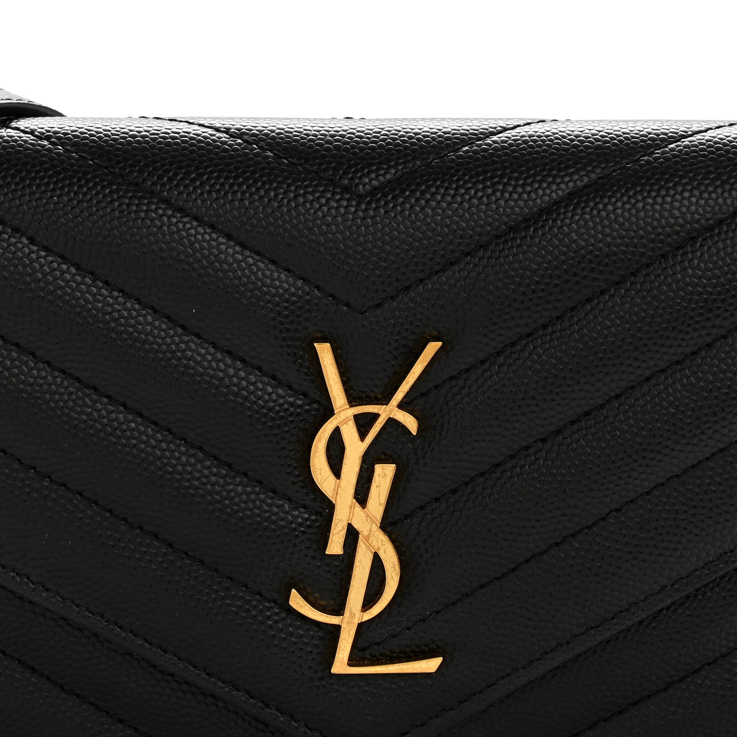 Grain De Poudre Matelasse Chevron Monogram Envelope Chain Wallet Black