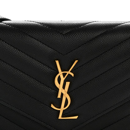 Saint Laurent Grain De Poudre Matelasse Chevron Monogram Envelope Chain Wallet Black 8 of 13