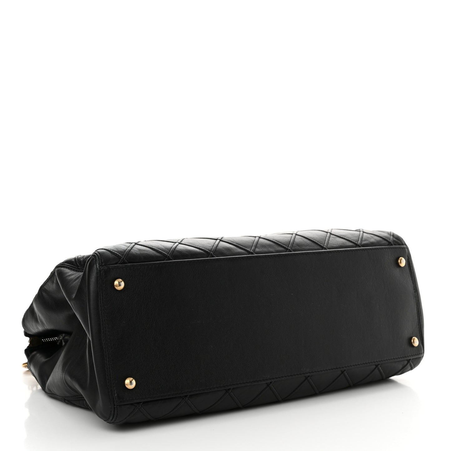 Calfskin Diamond Debossed Large Cosmos Zip Tote Black