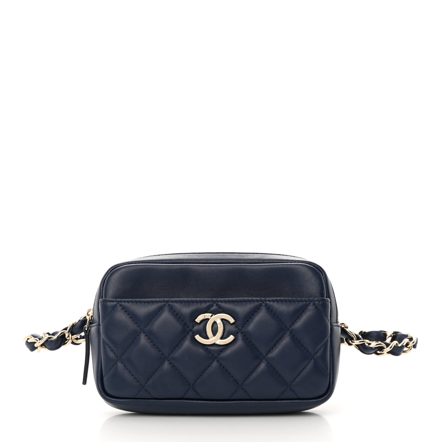 Lambskin Quilted Waist Bag With Pouch Blue