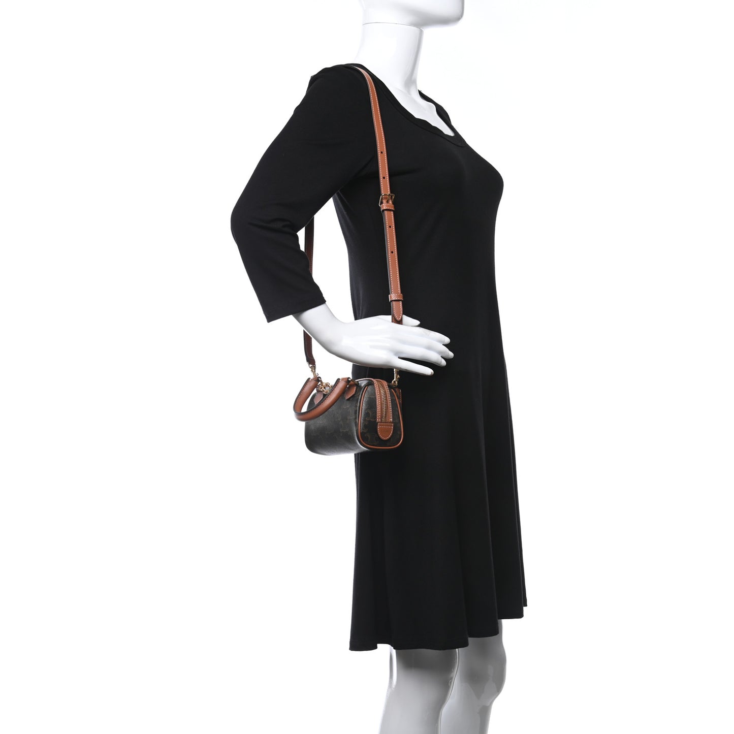 Triomphe Canvas Calfskin Mini Boston Bag Tan