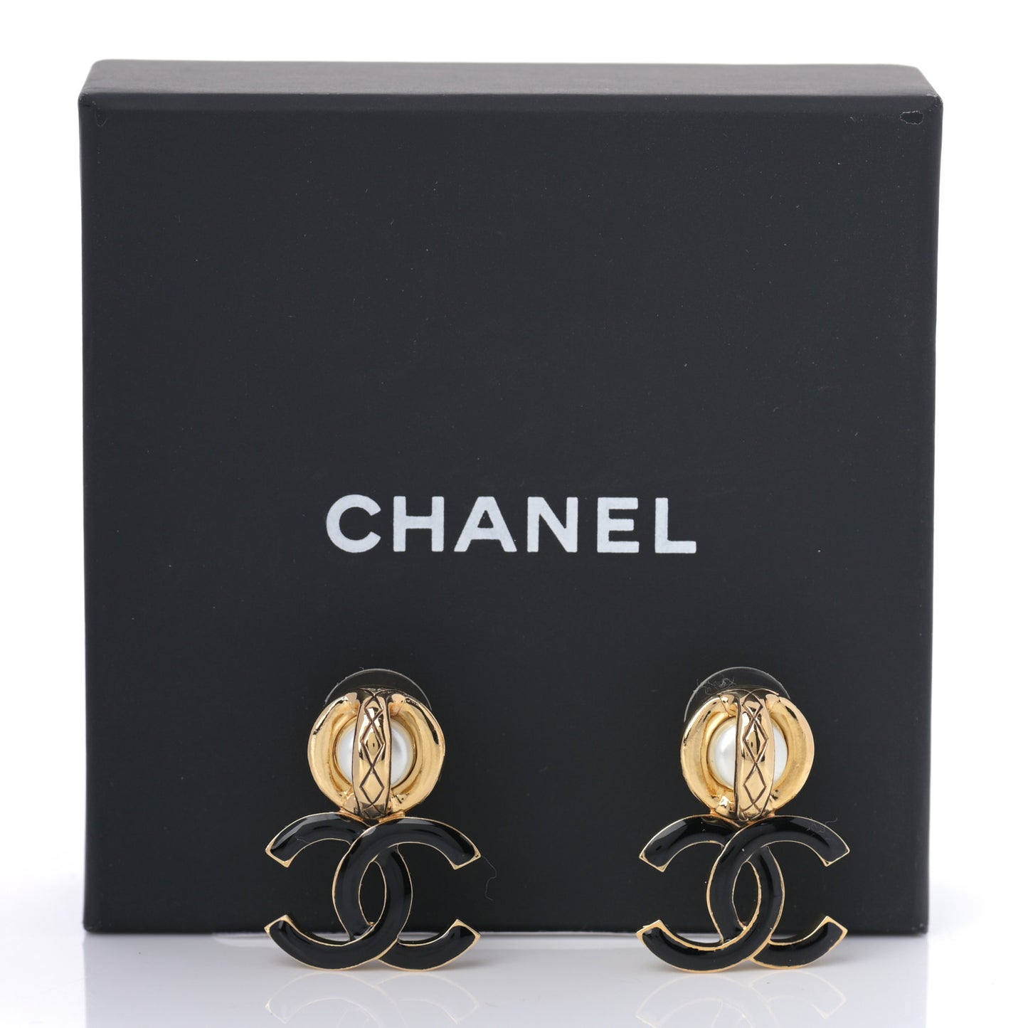 Pearl Resin CC Drop Earrings Gold Black