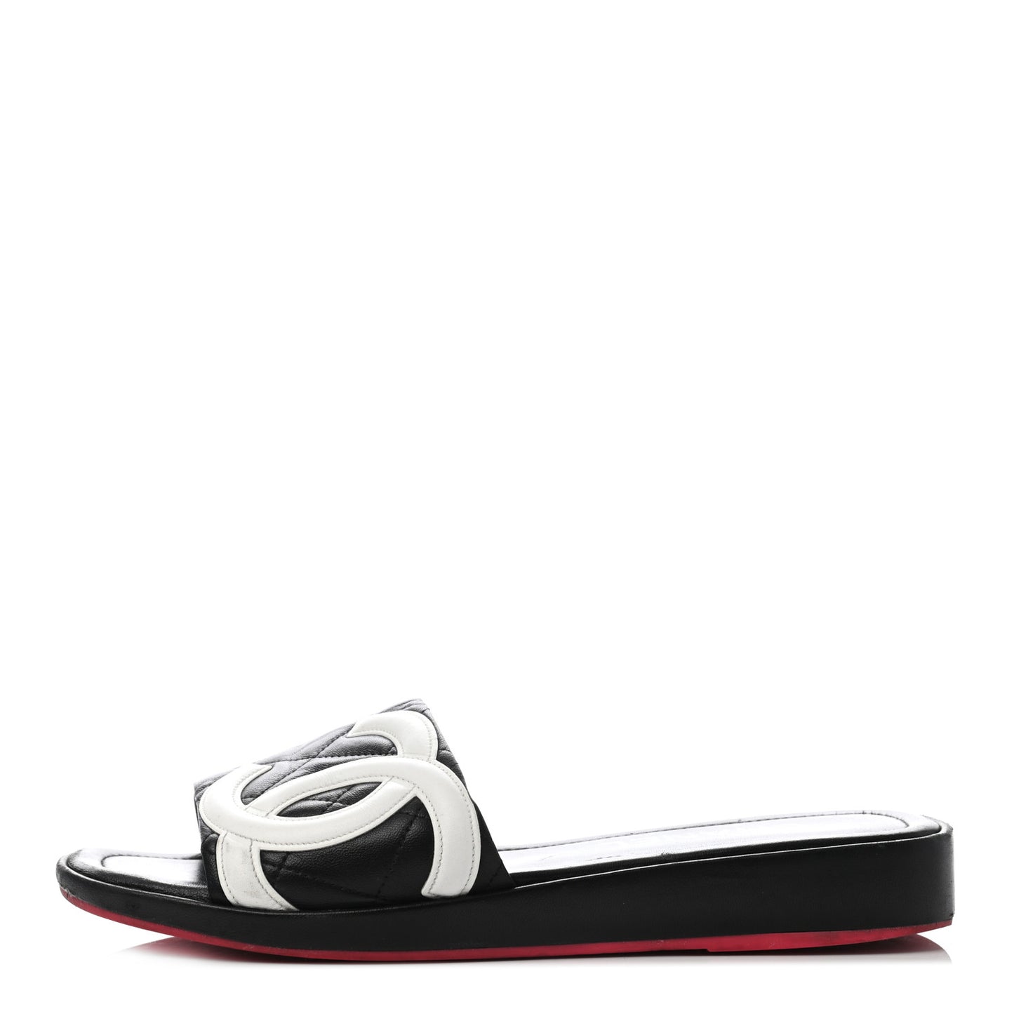Calfskin Cambon CC Flat Slide Sandals 38 Black