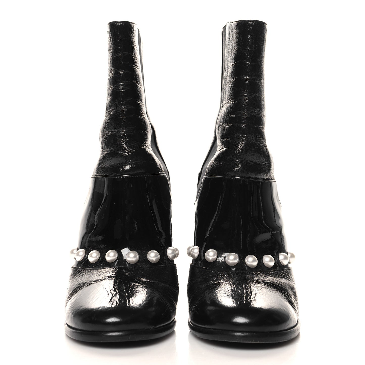 Patent Pearl Elastic Boots 37 Black