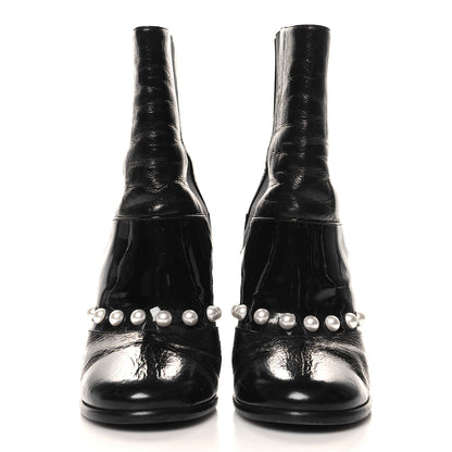 Chanel Patent Pearl Elastic Boots 37 Black 3 of 9