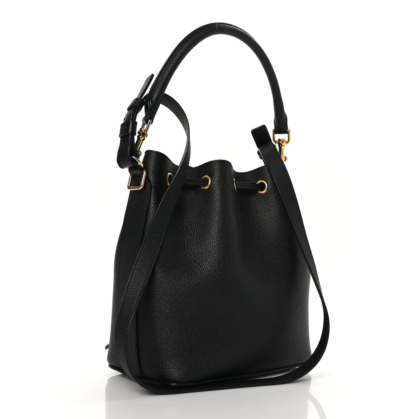 Grained Calfskin Medium Emmanuelle Bucket Bag Black