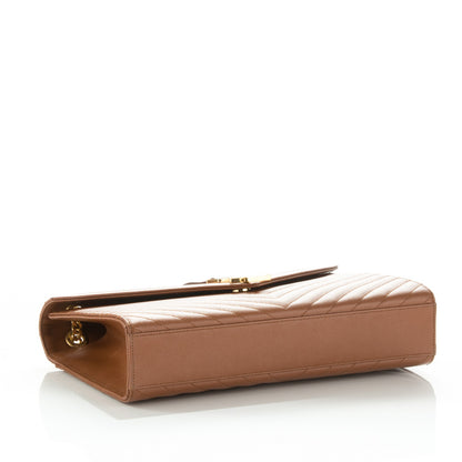Saint Laurent Grain De Poudre Matelasse Chevron Large Monogram Satchel Brown 4 of 7