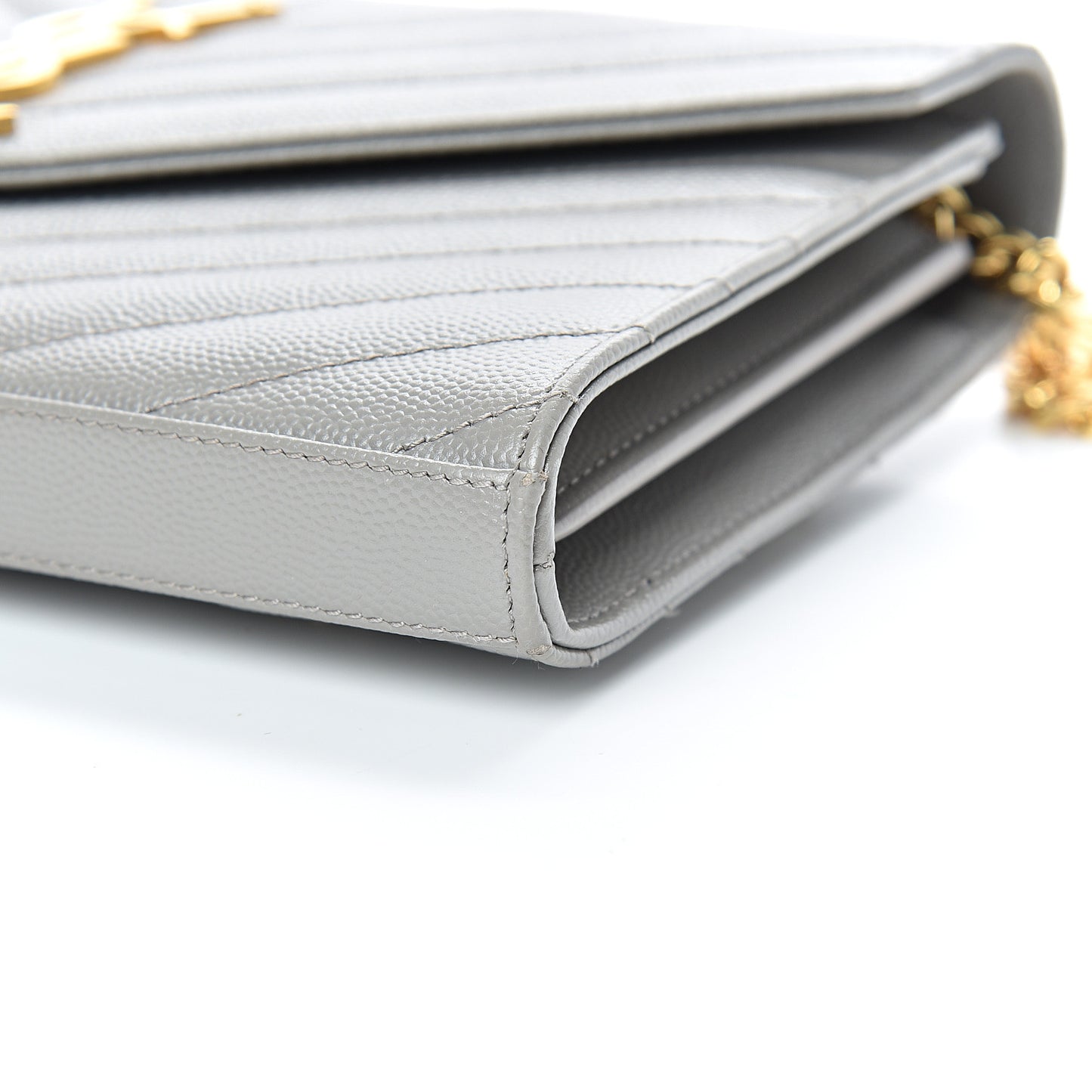 Grain De Poudre Matelasse Chevron Monogram Chain Wallet Oyster Grey