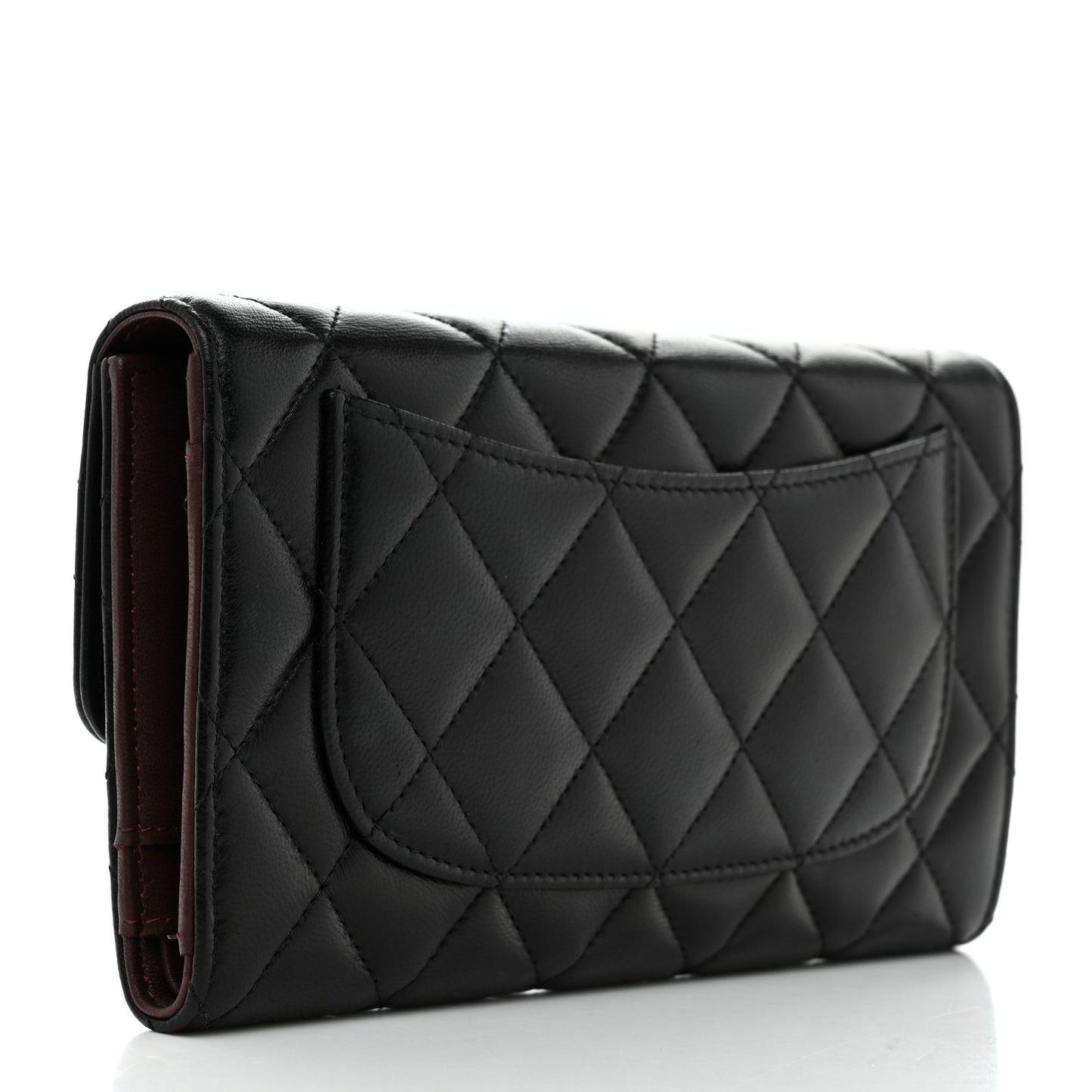 Lambskin Quilted Large Flap Wallet Black