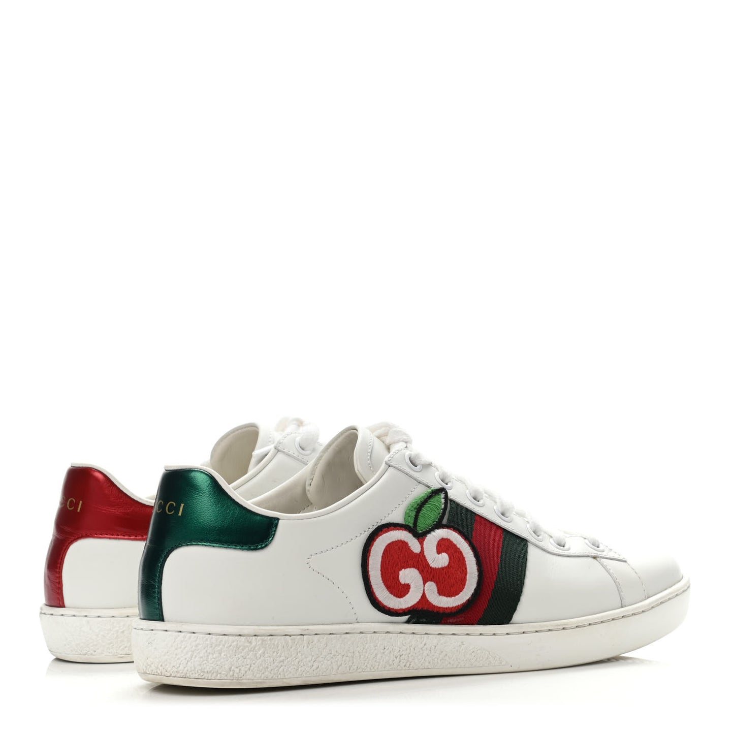 Calfskin Web GG Apple Embroidered Womens Ace Sneakers 37 White