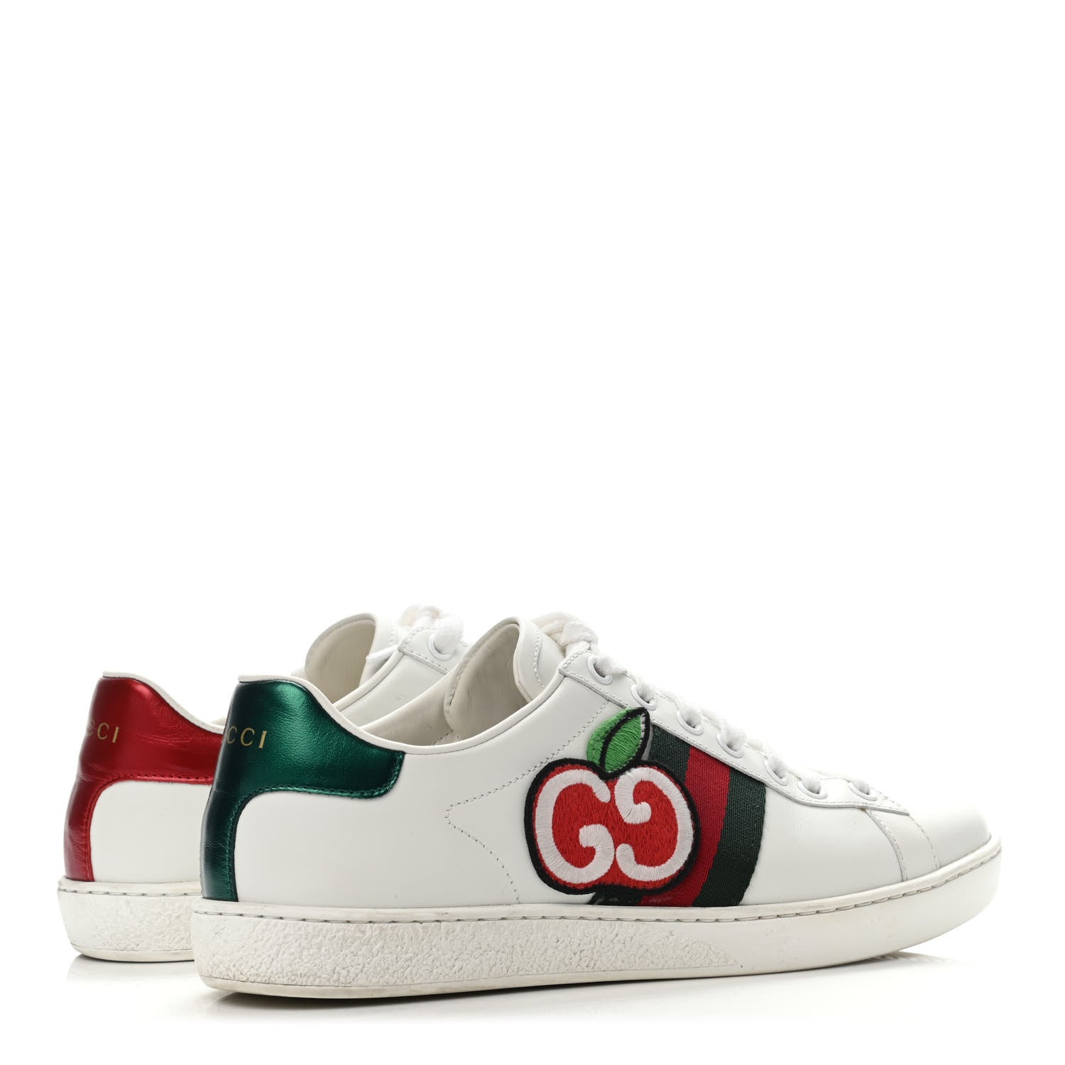Gucci Calfskin Web GG Apple Embroidered Womens Ace Sneakers 37 White 3 of 5