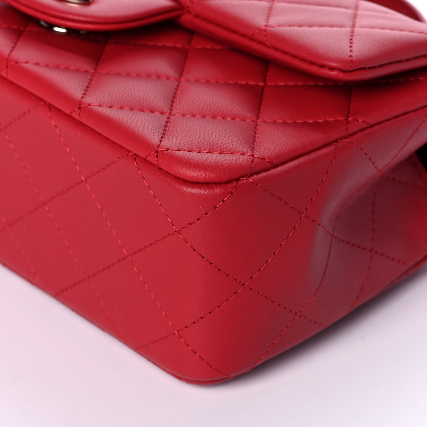Lambskin Quilted Mini Top Handle Rectangular Flap Red