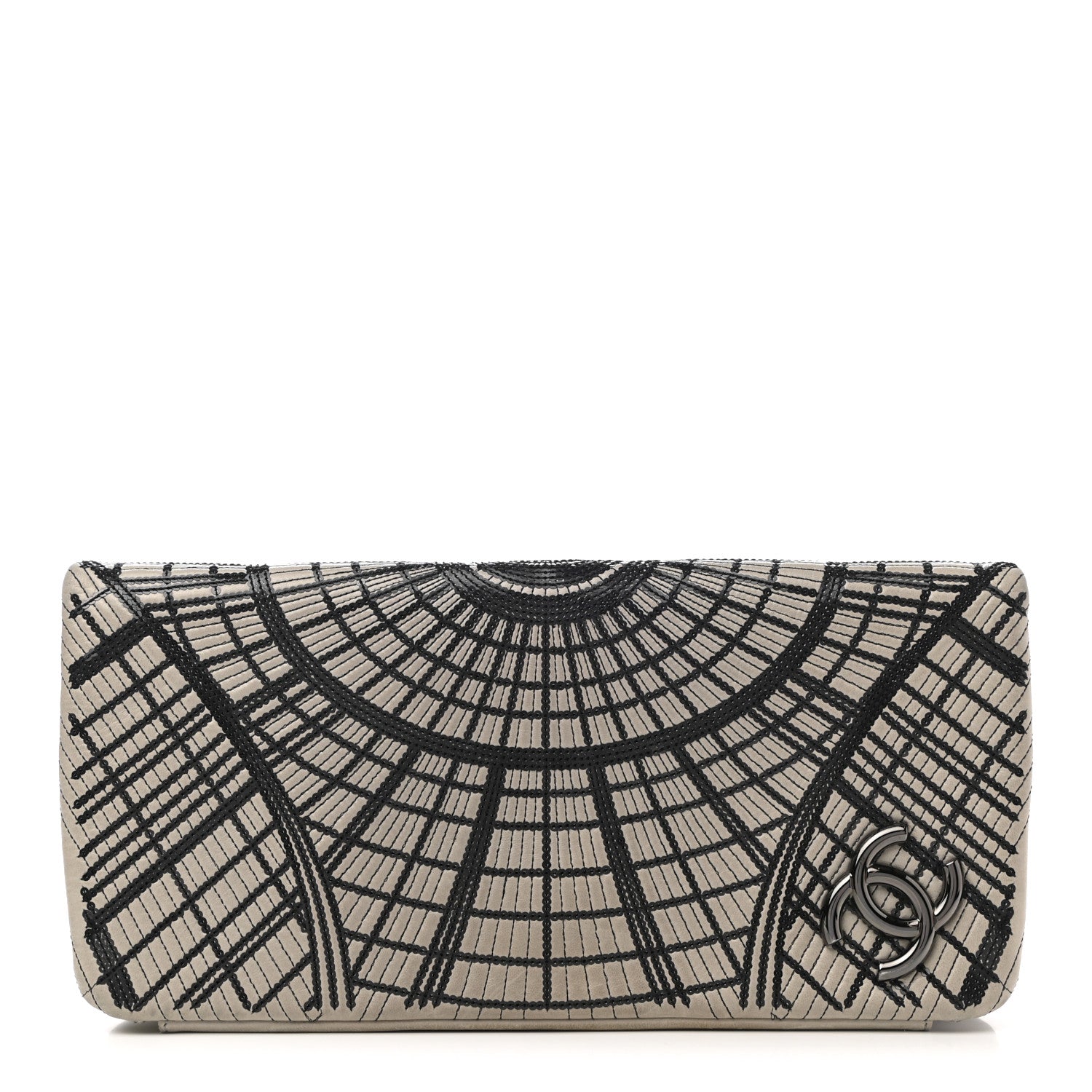 Chanel Calfskin Sequin Embellished Clutch Flap Grey Black 1 of 8