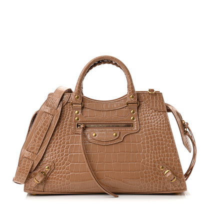 Balenciaga Shiny Supple Calfskin Crocodile Embossed Neo Classic Gold Hardware City Nude Beige 1 of 8