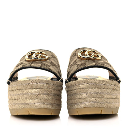 Gucci Monogram Matelasse Diagonal GG Marmont Platform Espadrille Slide Sandals 36 Beige Ebony Black 2 of 9
