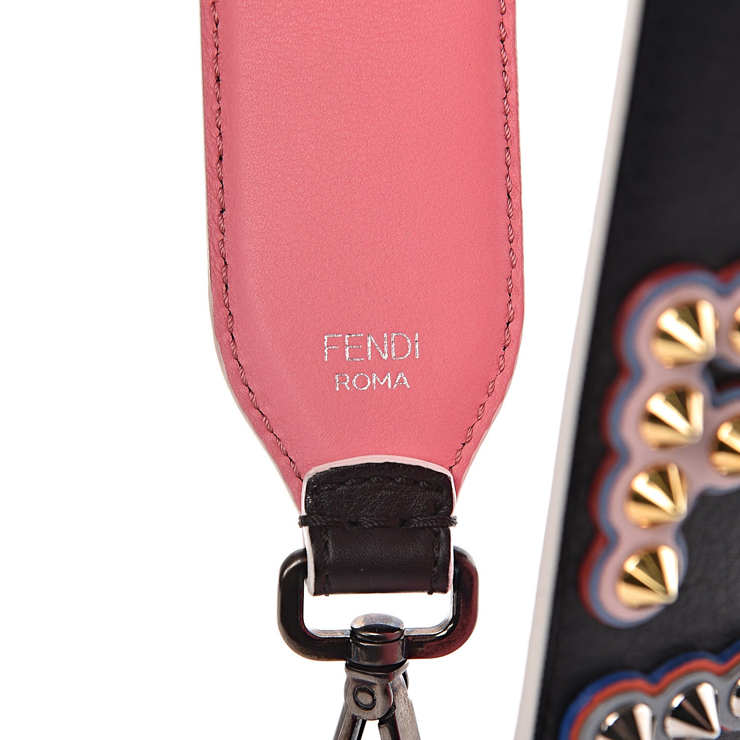 Fendi Vitello Dolce Fun Fair Metal Studded Strap You Black Multicolor 4 of 4