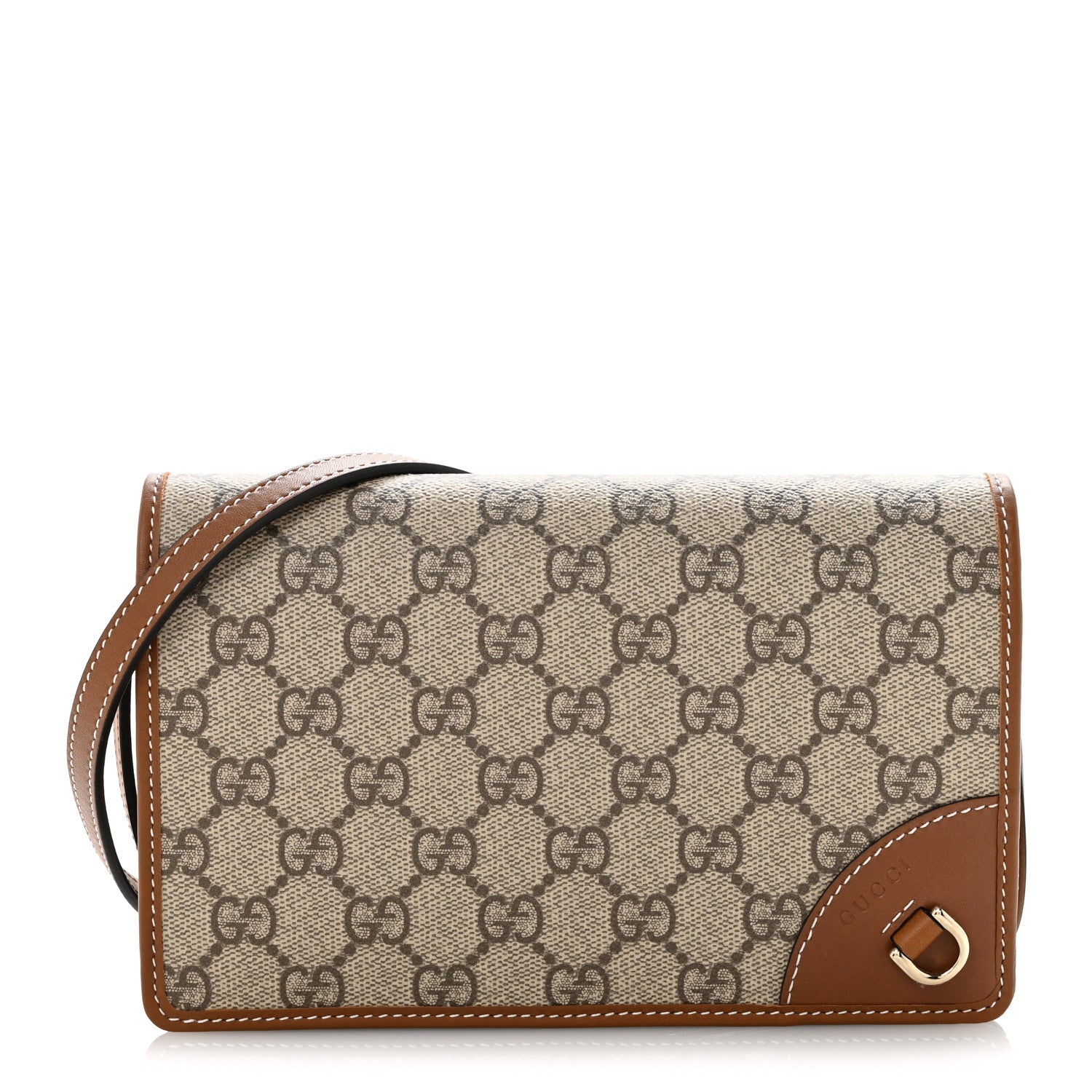 Gucci GG Emblem Monogram Wallet With Strap Beige Brown 1 of 11