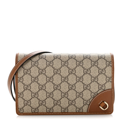 Gucci GG Emblem Monogram Wallet With Strap Beige Brown 1 of 11