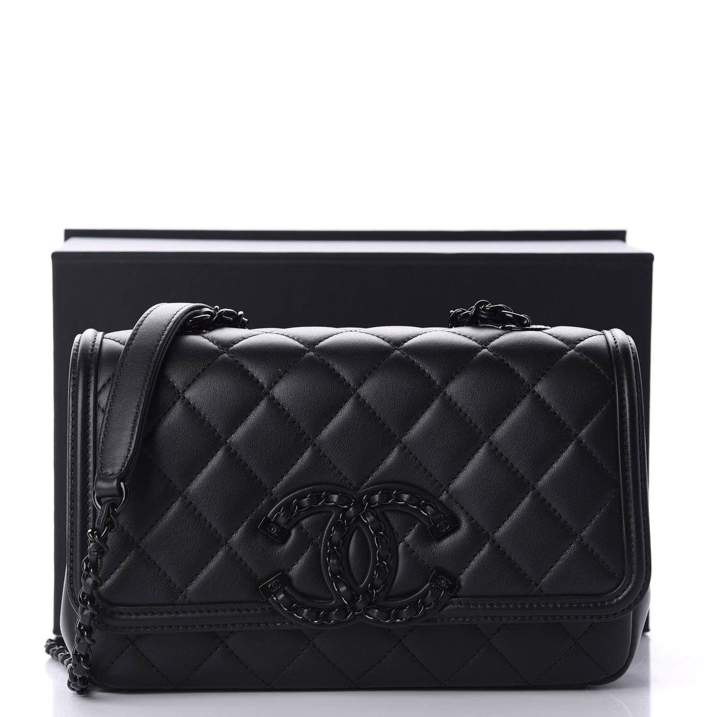 Lambskin Quilted Small CC Filigree Flap Black