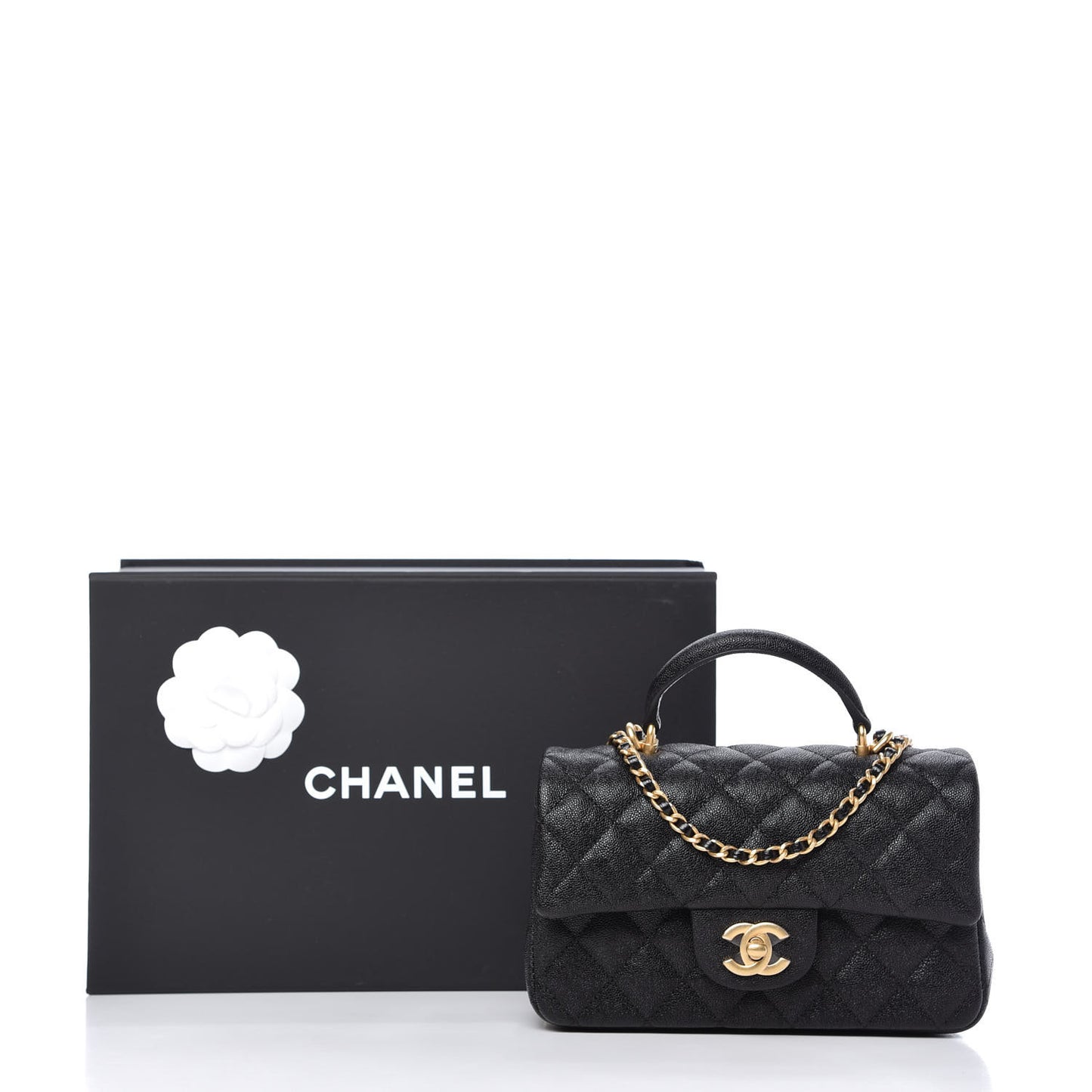 Caviar Quilted Mini Top Handle Rectangular Flap Black