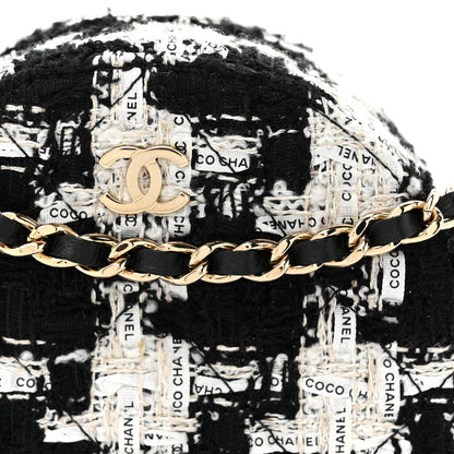Chanel Tweed Quilted Round Clutch With Chain Black Ecru White 8 of 11