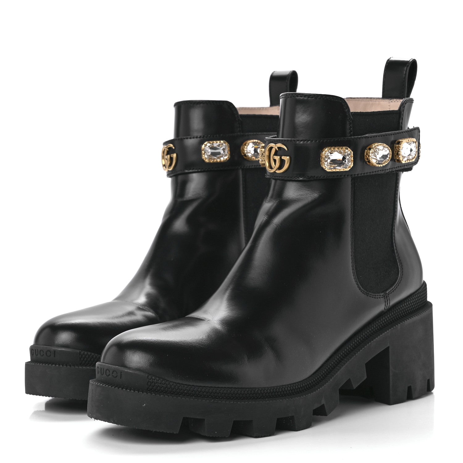 Gucci Calfskin Crystal GG Trip Chelsea Ankle Boots 40 Black 3 of 9