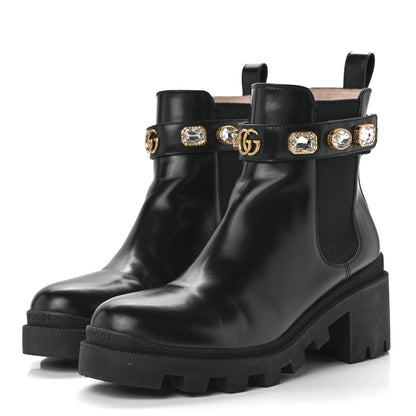 Gucci Calfskin Crystal GG Trip Chelsea Ankle Boots 40 Black 3 of 9