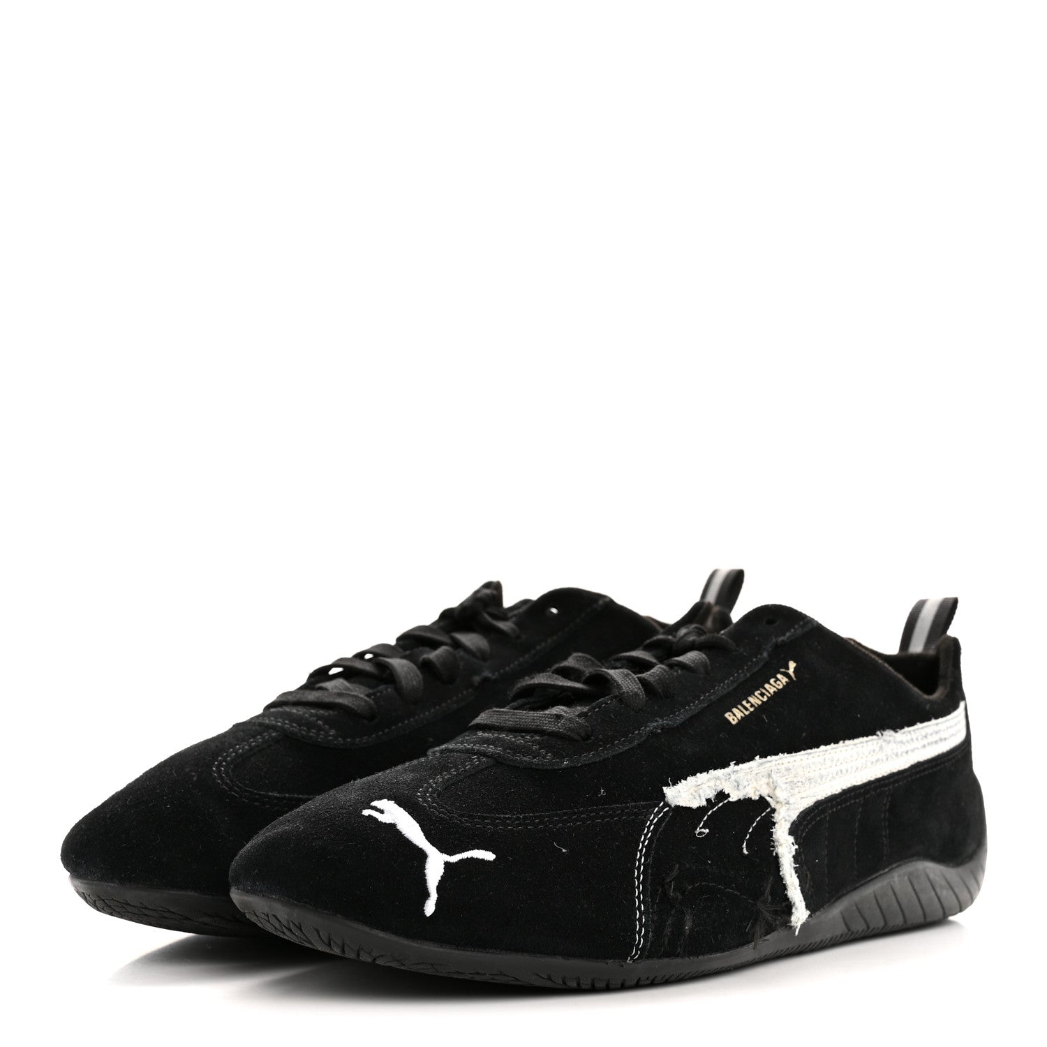 Balenciaga X PUMA Suede Mens Distressed Speedcat Sneakers 44 Black White 4 of 10