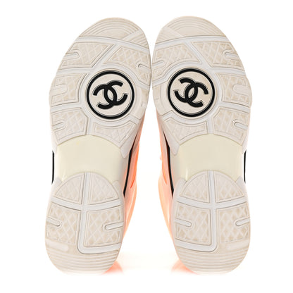 Chanel Suede Calfskin Lambskin Neoprene High Top CC Sneakers 39.5 White Fluo Orange 5 of 23