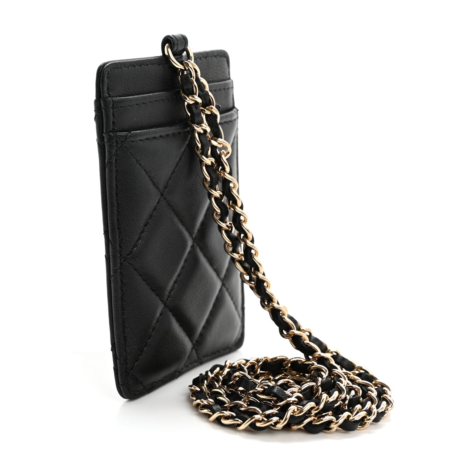 Chanel Lambskin Quilted Glitter Card Holder On Chain Black 3 of 11
