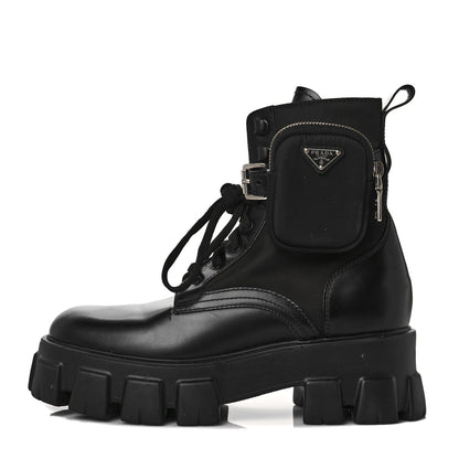 Prada Spazzolato Rois Nylon Metal Triangle Logo Monolith Pouch Pocket 55mm Boots 40 Black 1 of 8