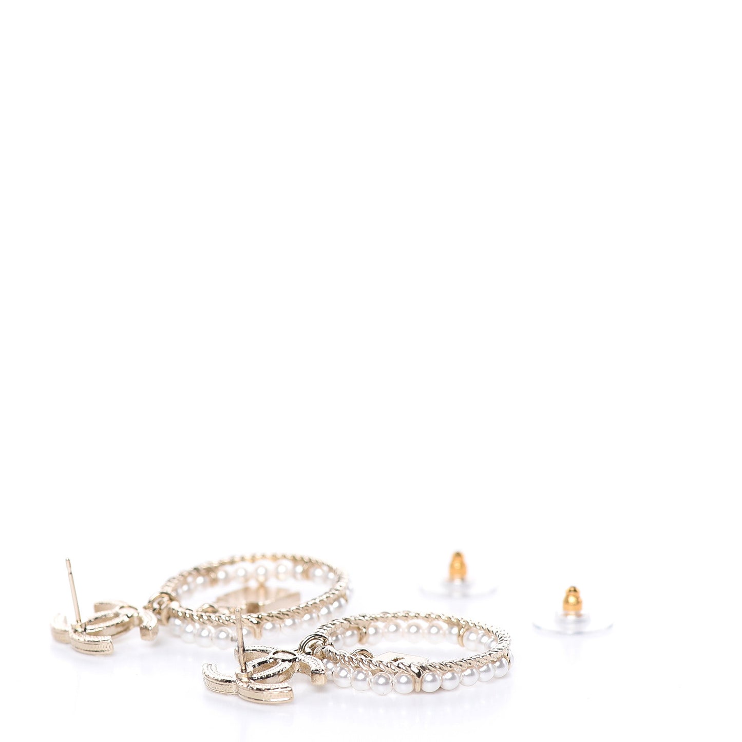 Crystal Pearl Charms CC Drop Earrings Gold