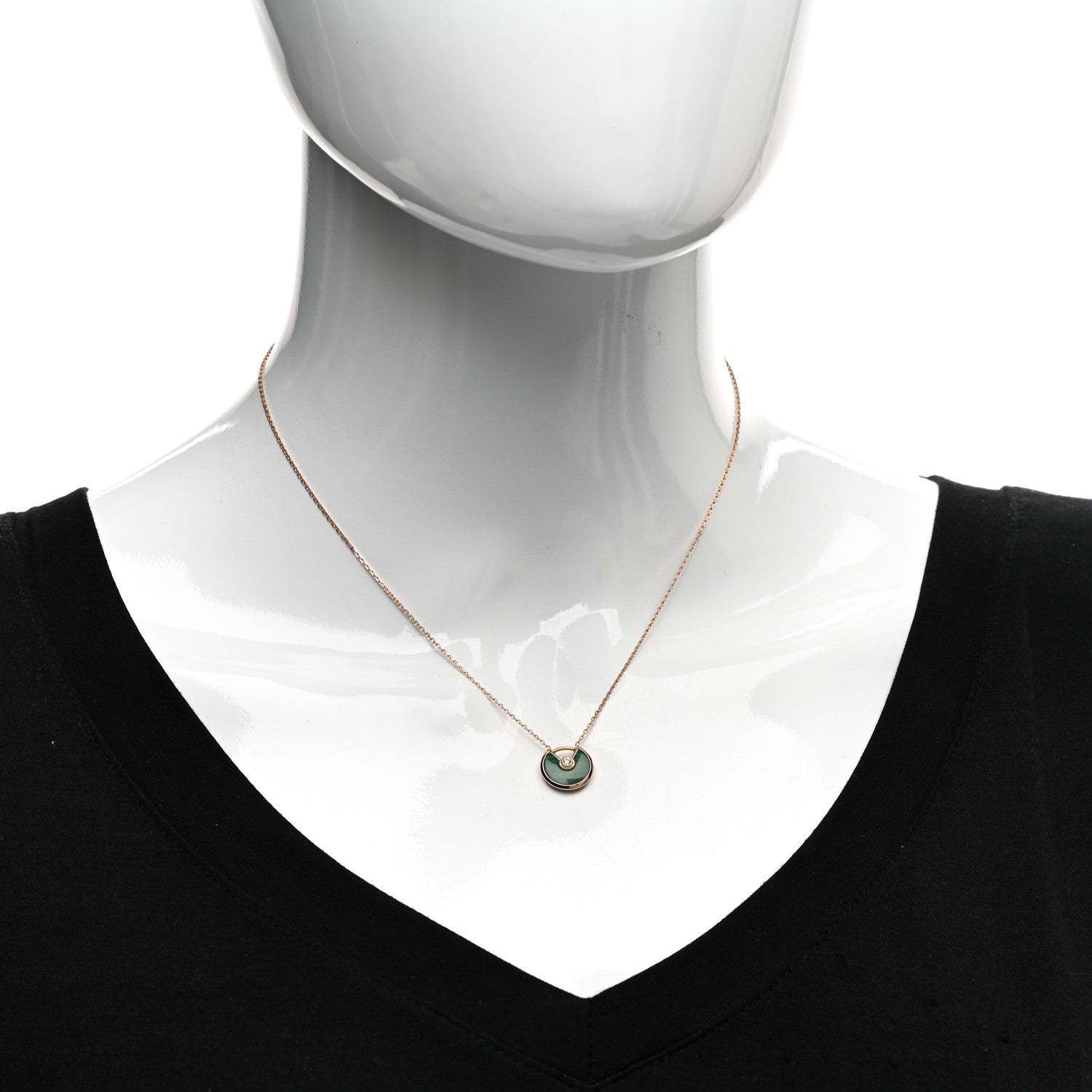 Cartier 18K Pink Gold Diamond Malachite XS Amulette de Cartier Pendant Necklace 2 of 5