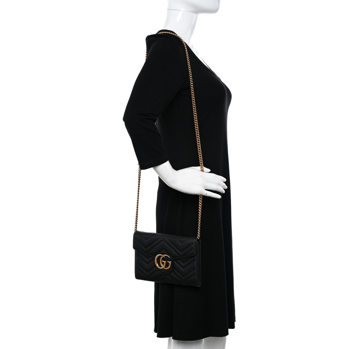 Calfskin Matelasse Mini GG Marmont Chain Wallet Black