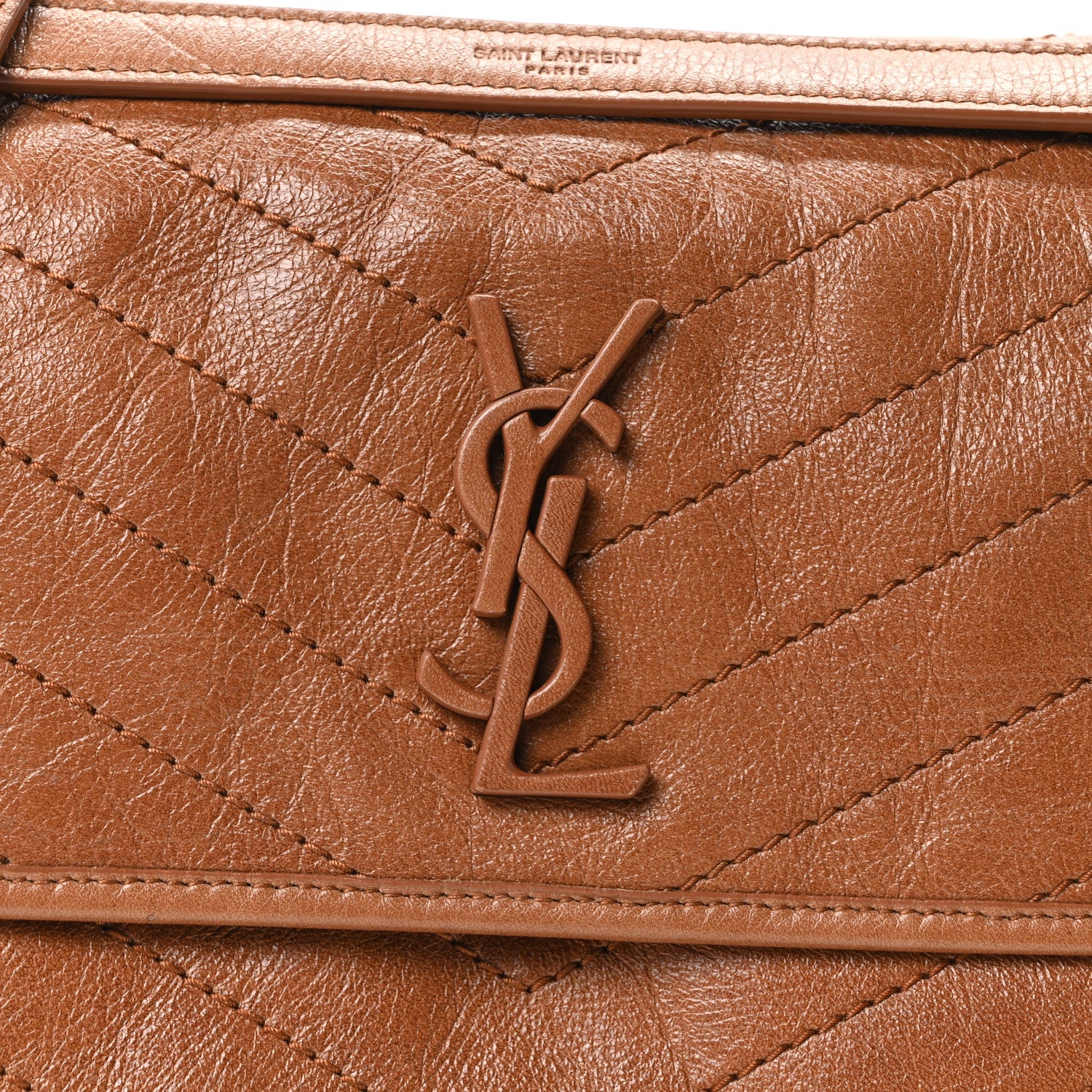 Saint Laurent Crinkled Calfskin Matelasse Monogram Medium Niki Chain Satchel Caramel 8 of 11