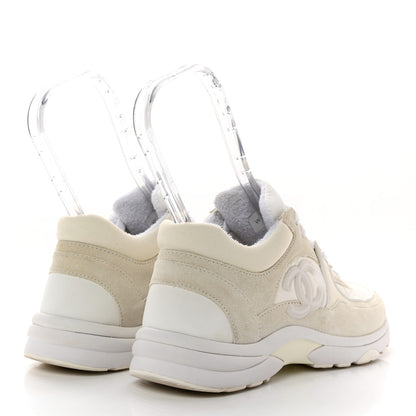 Chanel Suede Calfskin Fabric CC Sneakers 38.5 White 4 of 11