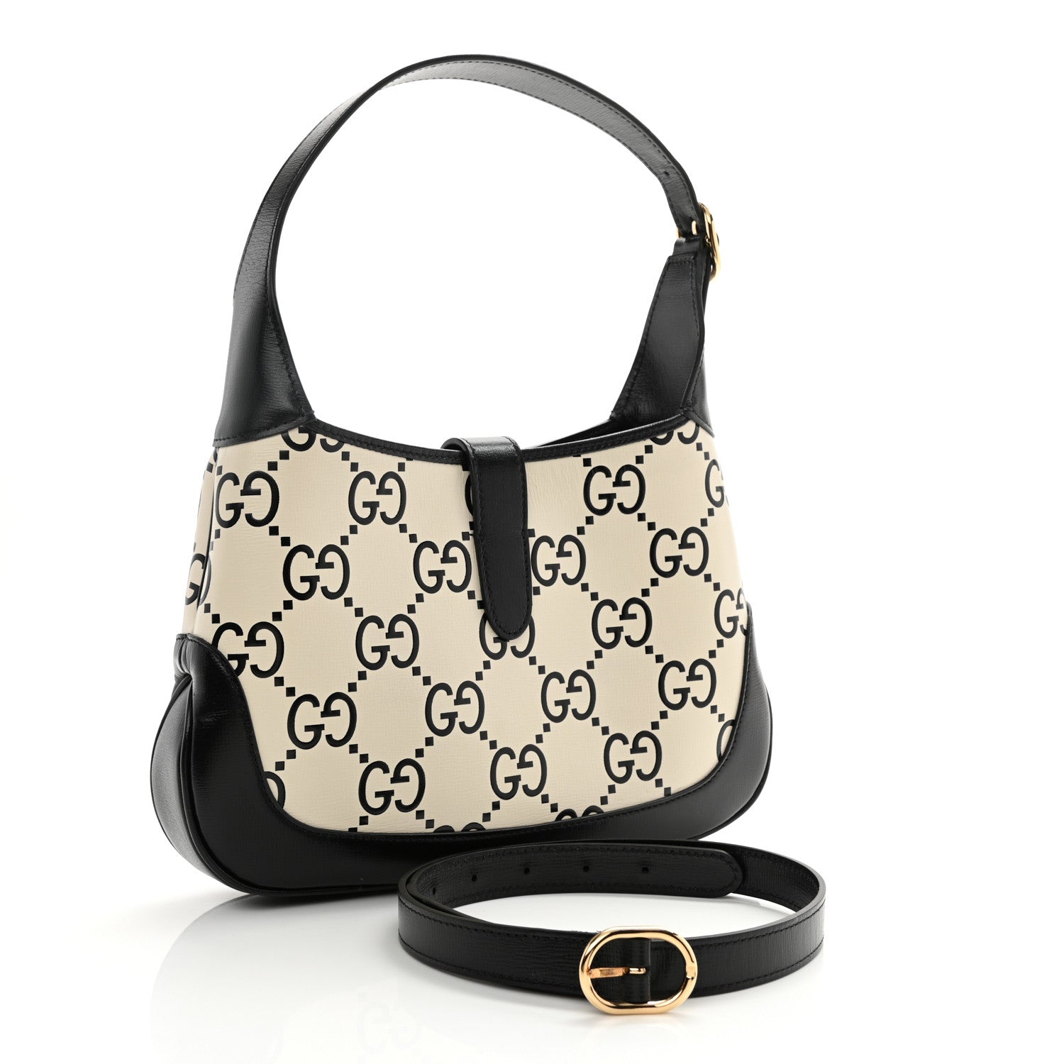 Gucci Azalea Calfskin GG Monogram Bi-Color Debossed Small Jackie 1961 Hobo Mystic White Black 2 of 9