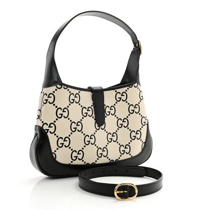 Gucci Azalea Calfskin GG Monogram Bi-Color Debossed Small Jackie 1961 Hobo Mystic White Black 2 of 9