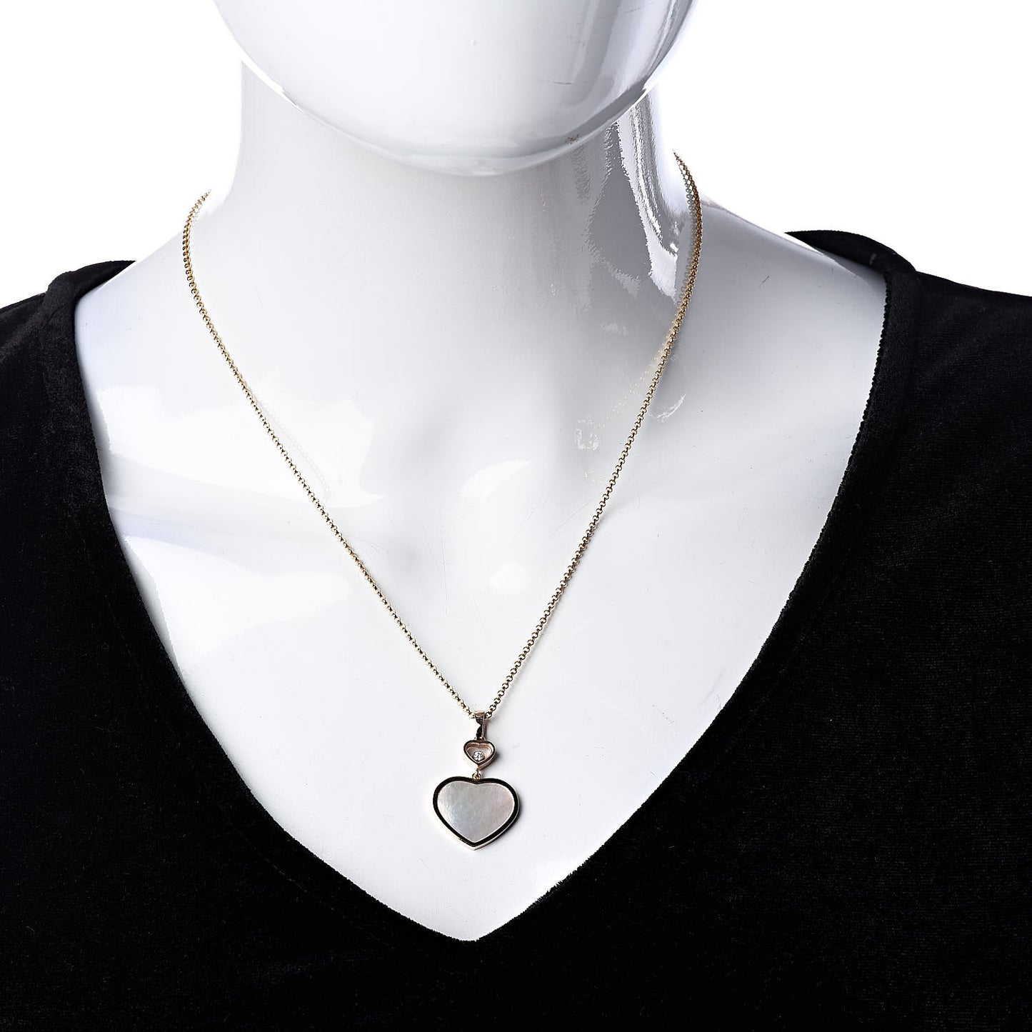 18K Rose Gold Diamond Mother of Pearl Happy Hearts Necklace