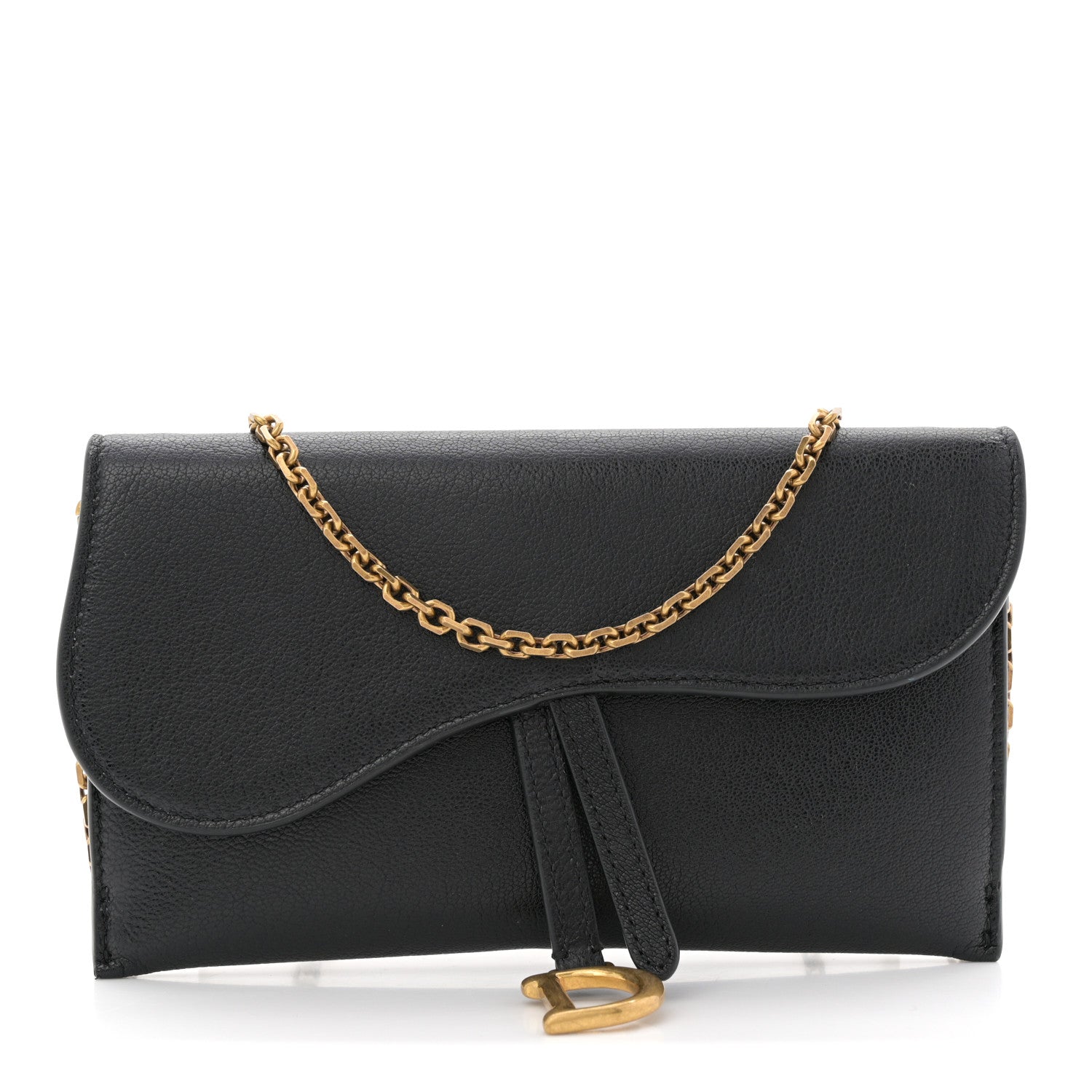 Christian Dior Goatskin Saddle Chain Wallet Pouch Black 1 of 12