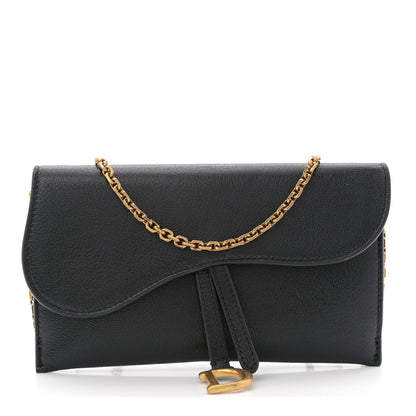 Christian Dior Goatskin Saddle Chain Wallet Pouch Black 1 of 12