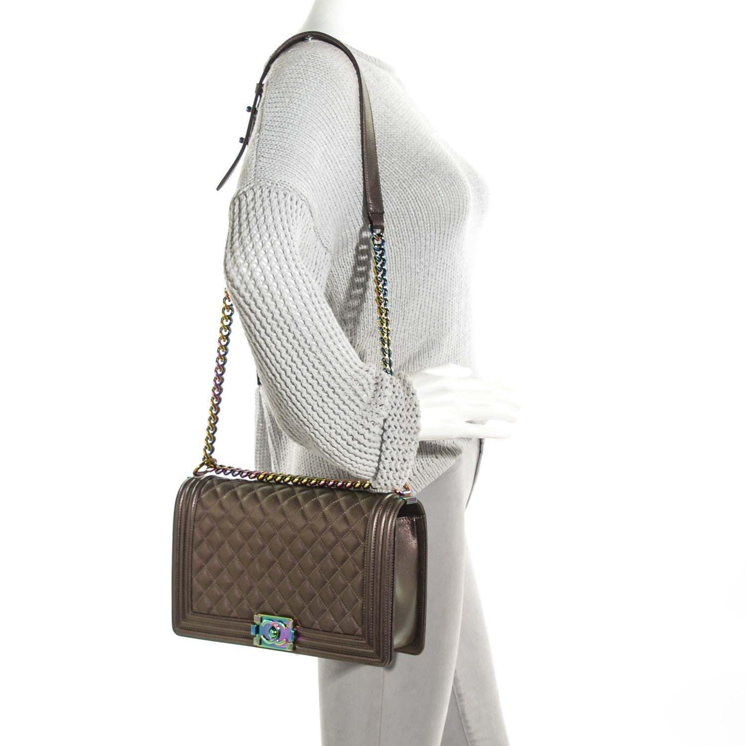 Chanel Iridescent Goatskin Quilted New Medium Boy Flap Bronze 2 of 8