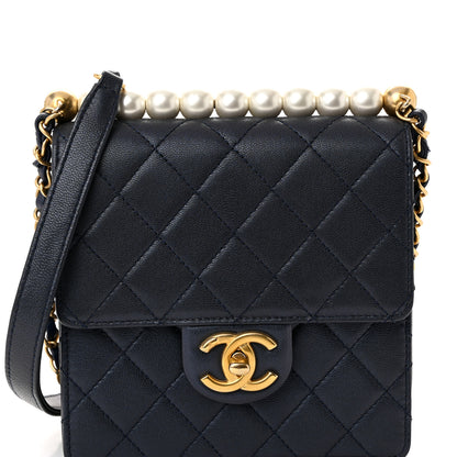 Chanel Iridescent Lambskin Quilted Chic Pearls Flap Navy Blue 8 of 11